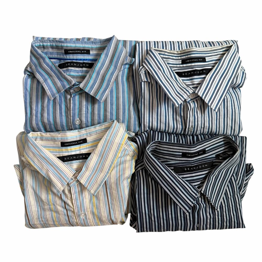 Set of 4 Sean John Mens Size 2XL Dress Shirts Long Sleeve Button Front Collared